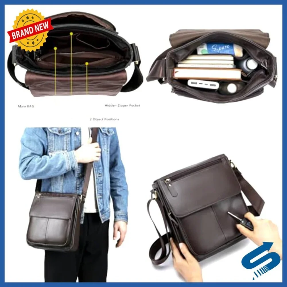 Genuine Leather Messenger Bag for Men, Crossbody Satchel Travel Work